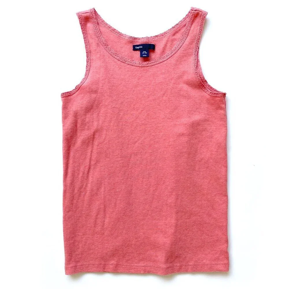 Gap Kids Soft Cotton Tank Top Coral Pink Crochet Trim XXL